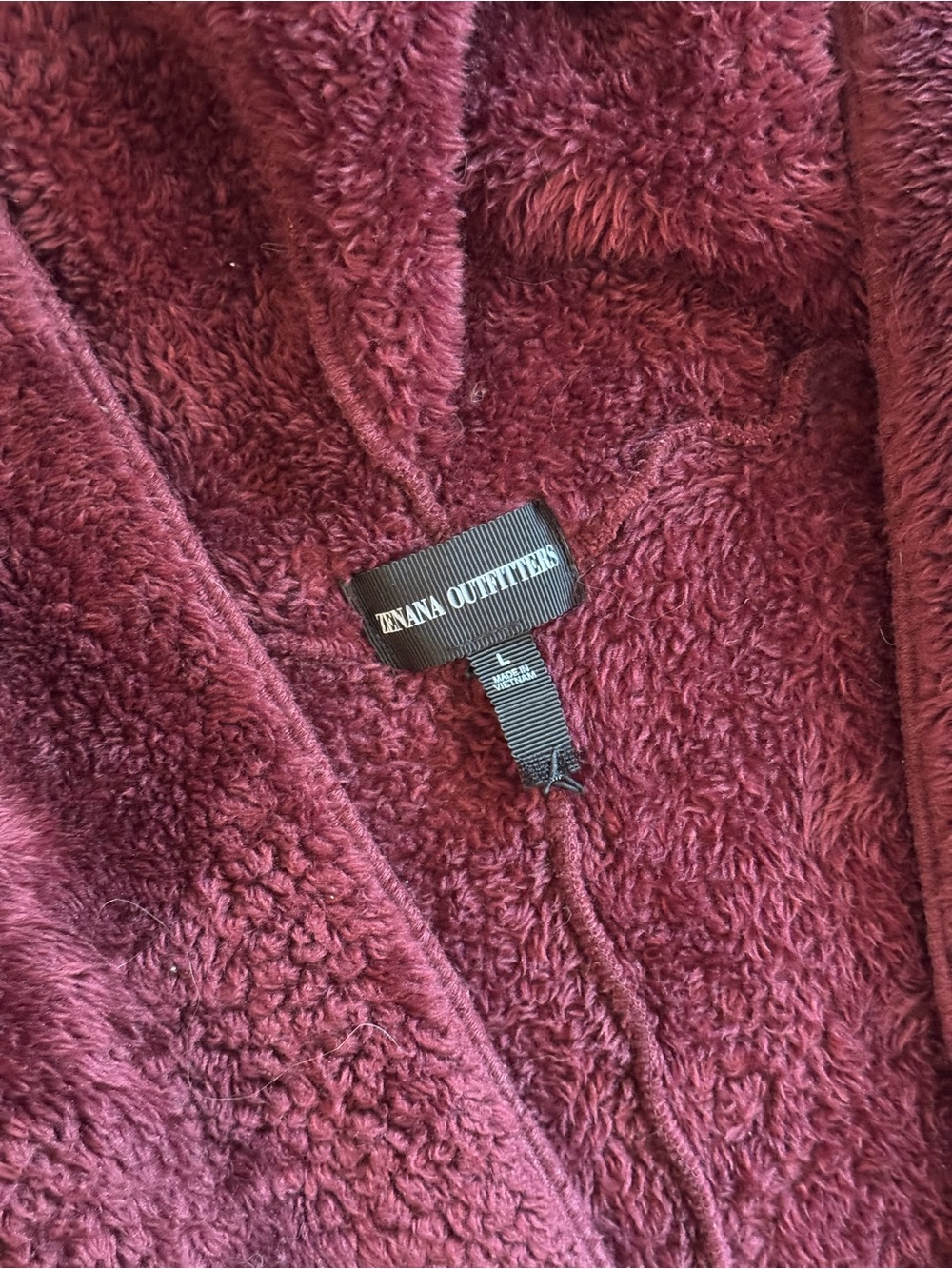 Zenana Outfitters fuzzy burgundy vest Cardigan hooded cozy wrap - size L - Picture 2 of 5